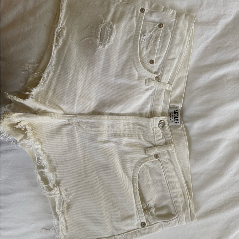 AGOLDE Women's White Distressed Denim Shorts